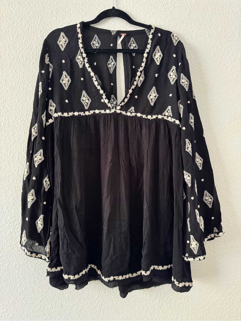 Free People Diamond Embroidered Tunic Top Mini Dress Long Sleeve Medium